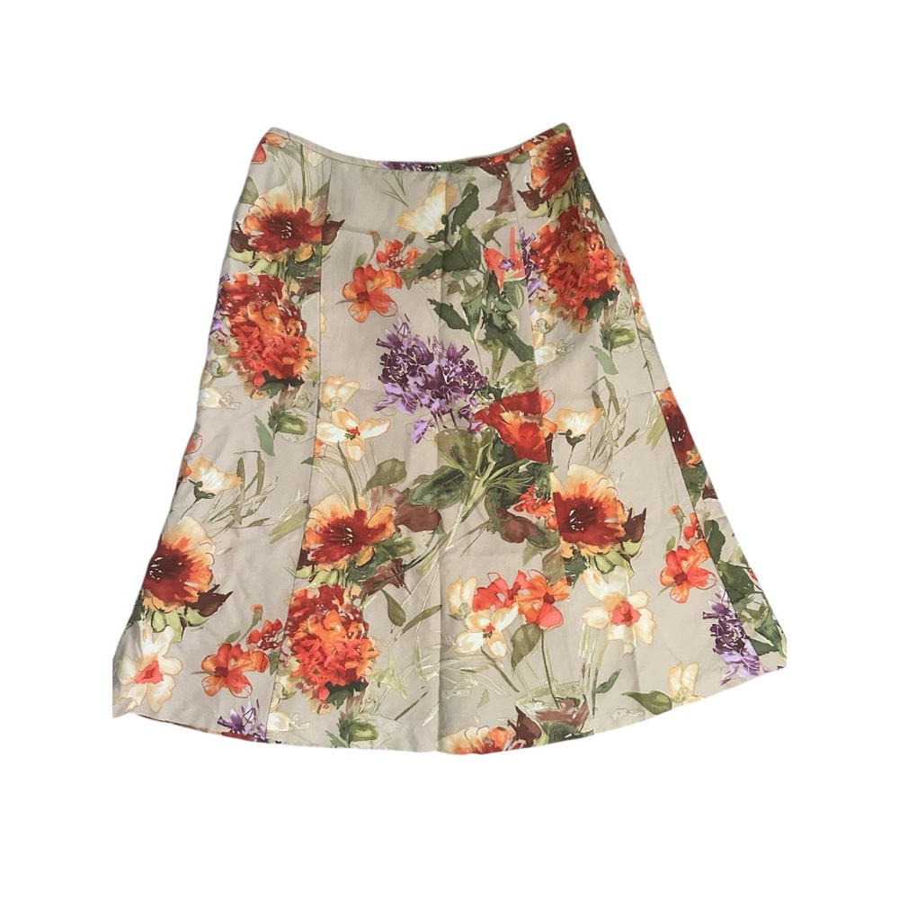 Talbots 100% Silk Floral A-Line Skirt Lined 8 petite